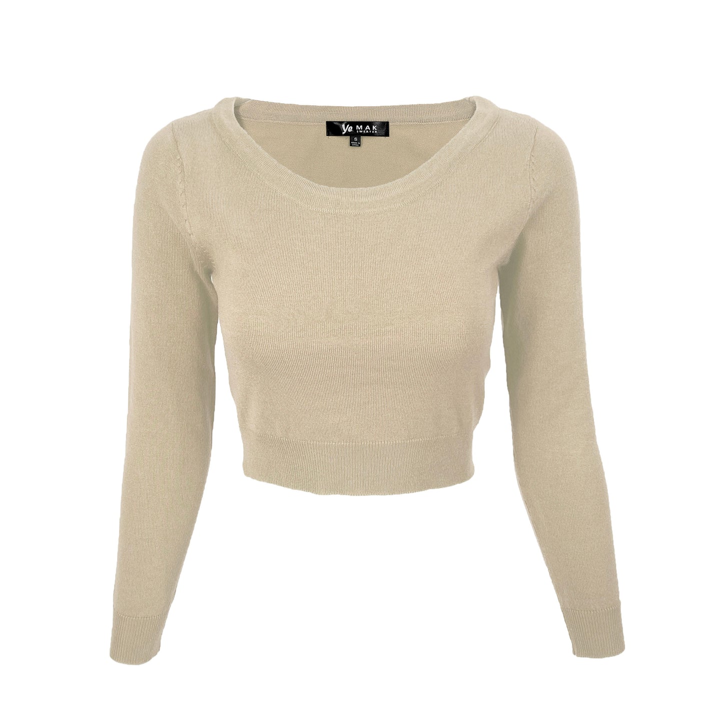 Round Neck Long Sleeve Crop Sweater Knit Crop Top MK3637 (S-XL)