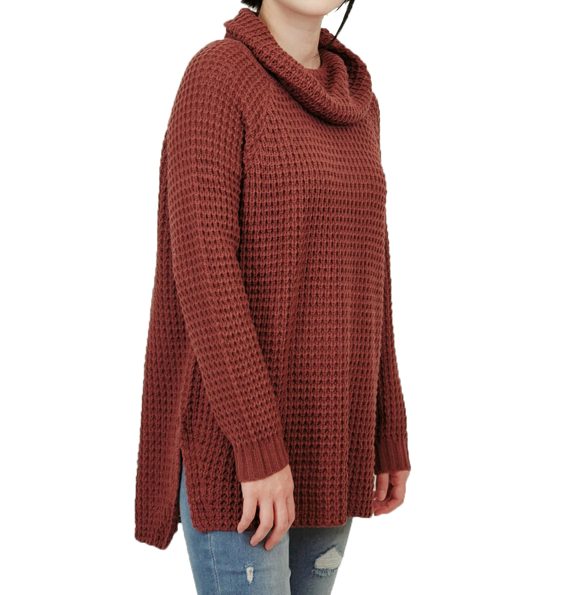 Cowl Neck Oversized Pop-Corn Knit Tunic Sweater MK3650 (S-L)