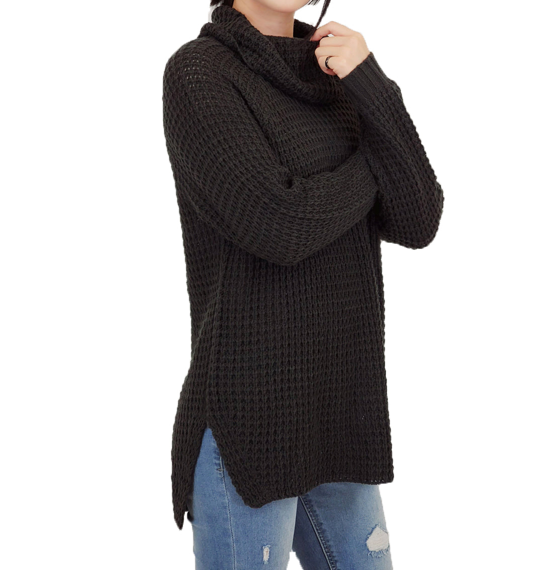 Cowl Neck Oversized Pop-Corn Knit Tunic Sweater MK3650 (S-L)