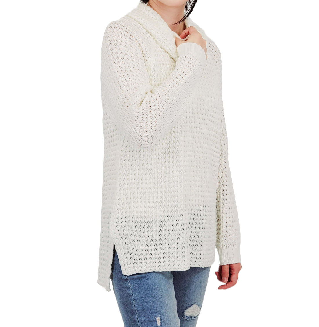 Cowl Neck Oversized Pop-Corn Knit Tunic Sweater MK3650 (S-L)