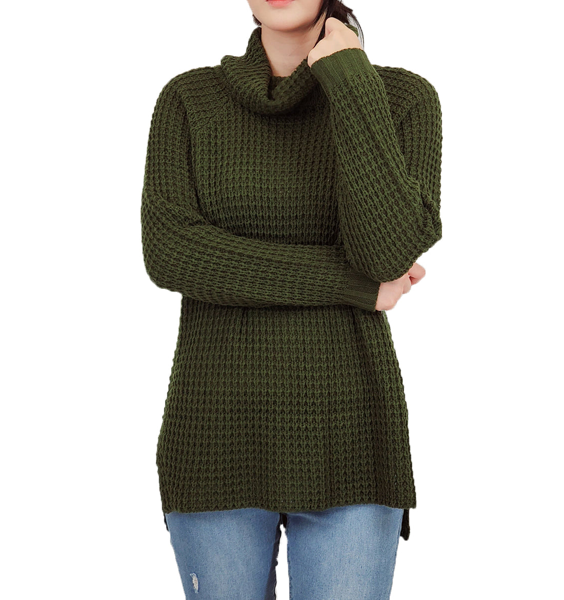 Cowl Neck Oversized Pop-Corn Knit Tunic Sweater MK3650 (S-L)