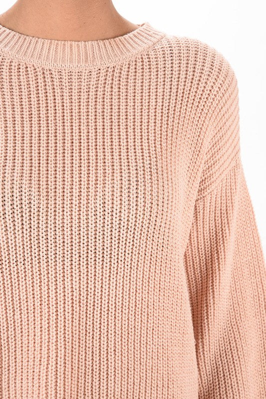 Puff Bell Sleeve Waffle Knit Pullover Sweater Top MK3654 (S-L)