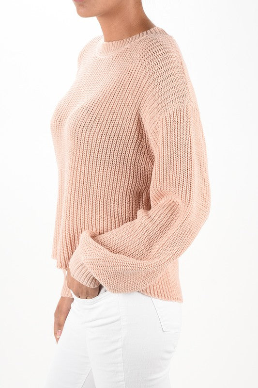 Puff Bell Sleeve Waffle Knit Pullover Sweater Top MK3654 (S-L)