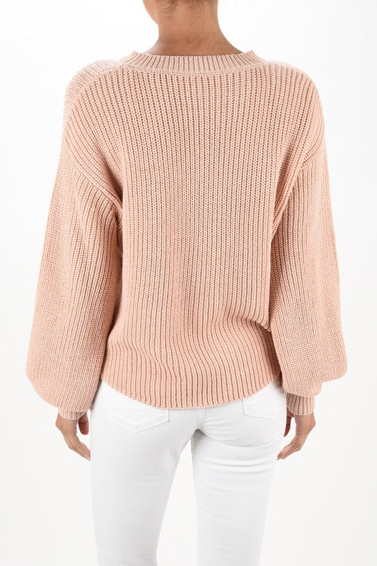 Puff Bell Sleeve Waffle Knit Pullover Sweater Top MK3654 (S-L)