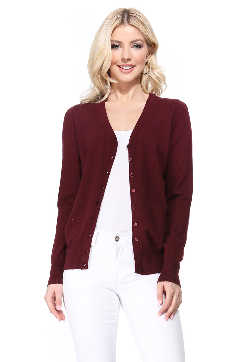 Women V-Neck Button Down Knit Cardigan Sweater MK5178 (S-XL)