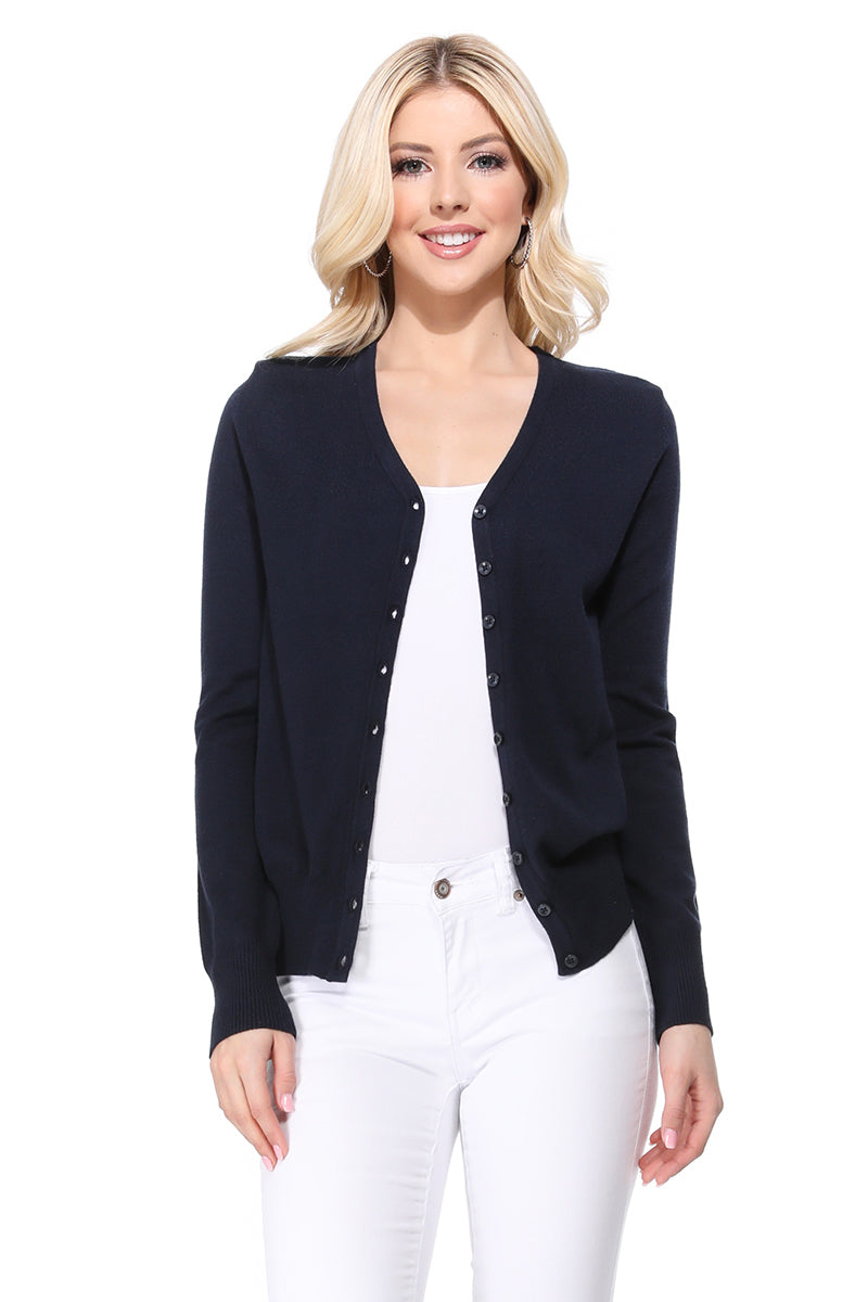 Women V-Neck Button Down Knit Cardigan Sweater MK5178 (S-XL)