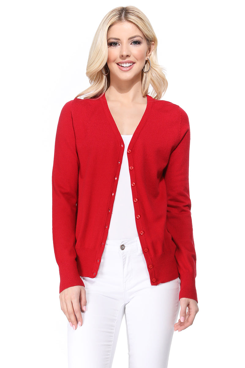 Women V-Neck Button Down Knit Cardigan Sweater MK5178 (S-XL)