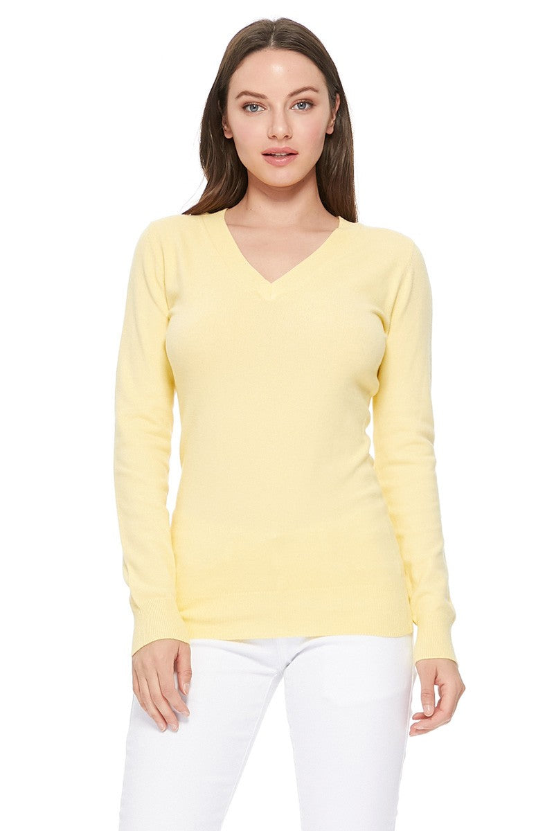 Long Sleeve V-Neck Soft Lightweight Knit Sweater Pullover MK5501 (S-XL)