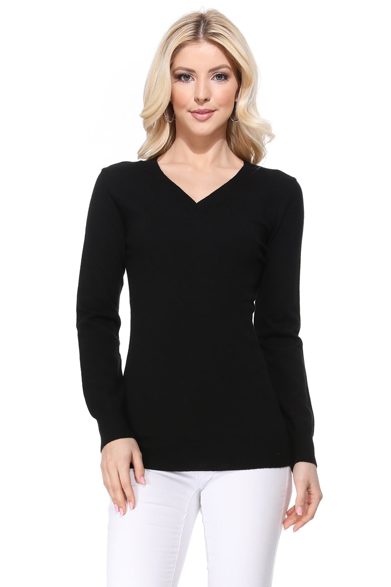 Long Sleeve V-Neck Soft Lightweight Knit Sweater Pullover MK5501 (S-XL)