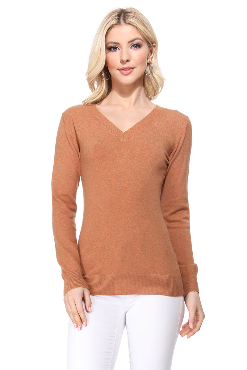 Long Sleeve V-Neck Soft Lightweight Knit Sweater Pullover MK5501 (S-XL)