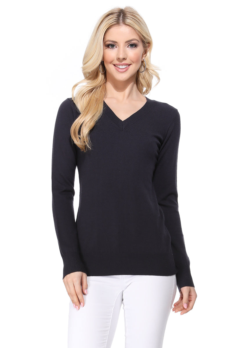 Long Sleeve V-Neck Soft Lightweight Knit Sweater Pullover MK5501 (S-XL)