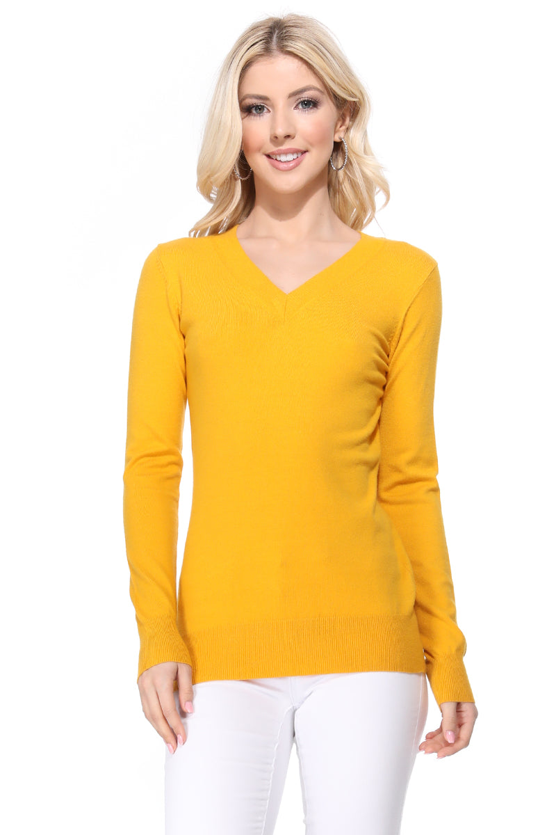 Long Sleeve V-Neck Soft Lightweight Knit Sweater Pullover MK5501 (S-XL)