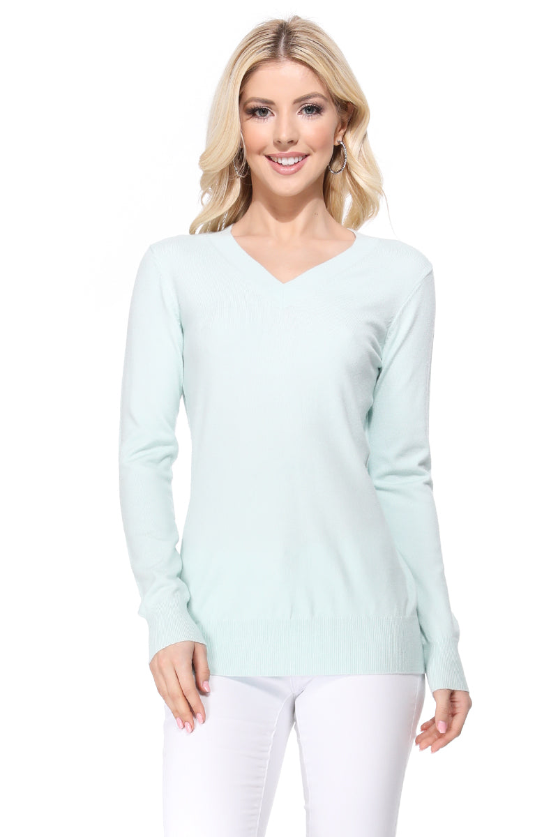 Long Sleeve V-Neck Soft Lightweight Knit Sweater Pullover MK5501 (S-XL)