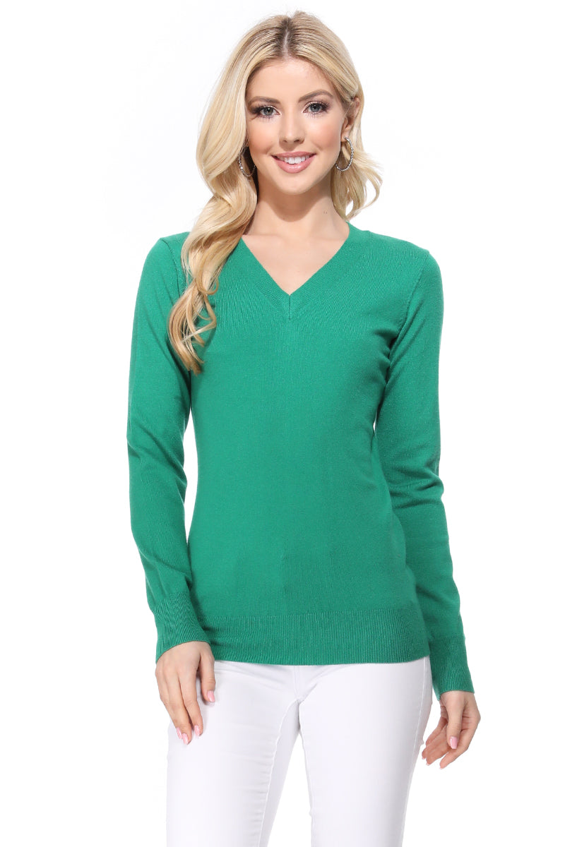 Long Sleeve V-Neck Soft Lightweight Knit Sweater Pullover MK5501 (S-XL)