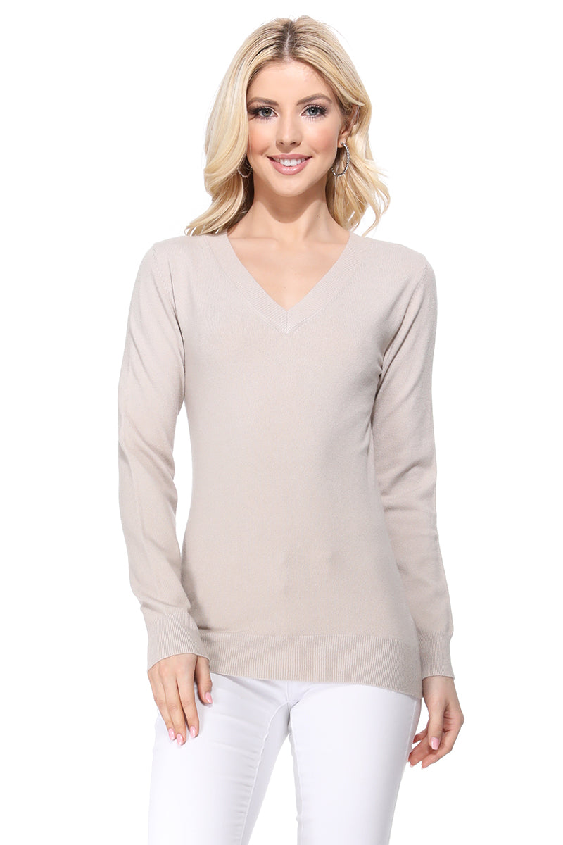 Long Sleeve V-Neck Soft Lightweight Knit Sweater Pullover MK5501 (S-XL)