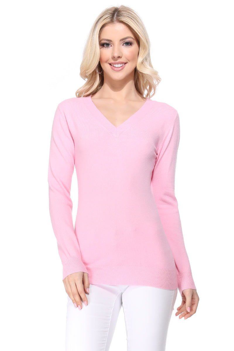 Long Sleeve V-Neck Soft Lightweight Knit Sweater Pullover MK5501 (S-XL)