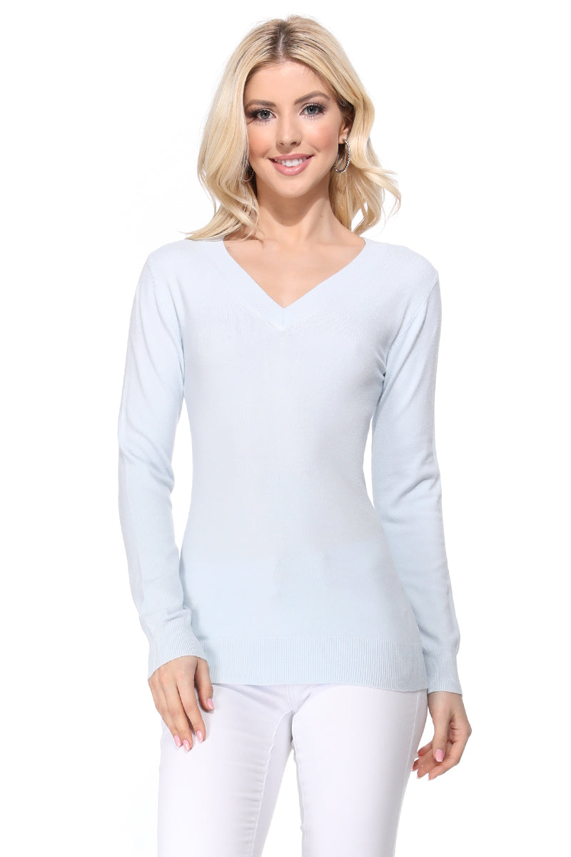 Long Sleeve V-Neck Soft Lightweight Knit Sweater Pullover MK5501 (S-XL)