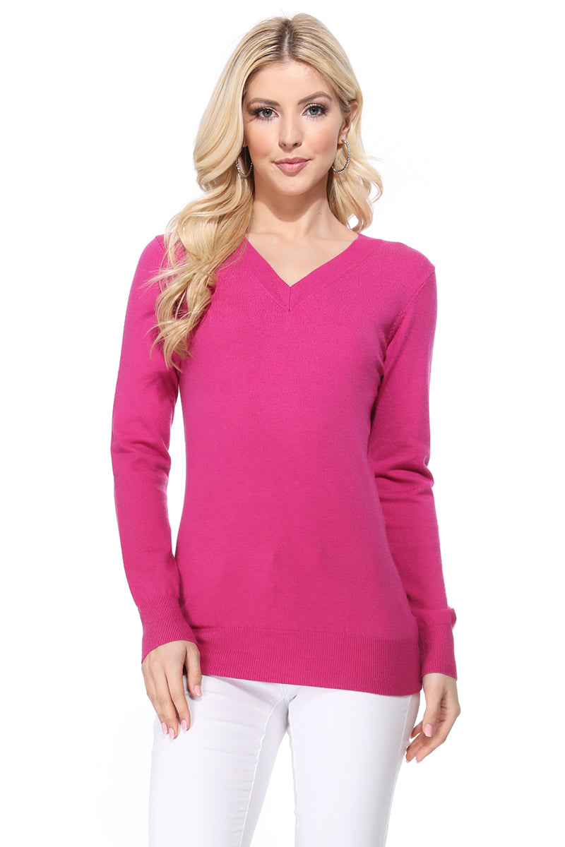 Long Sleeve V-Neck Soft Lightweight Knit Sweater Pullover MK5501 (S-XL)