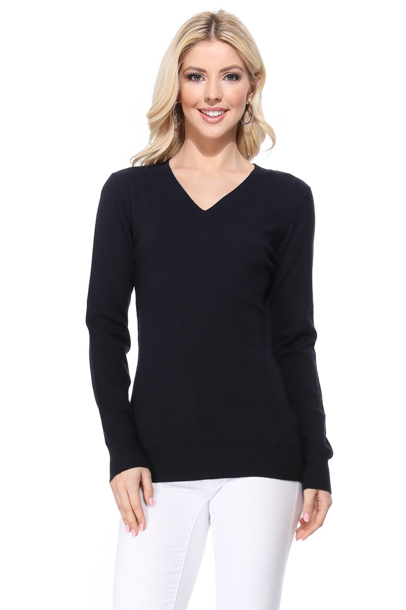 Long Sleeve V-Neck Soft Lightweight Knit Sweater Pullover MK5501 (S-XL)