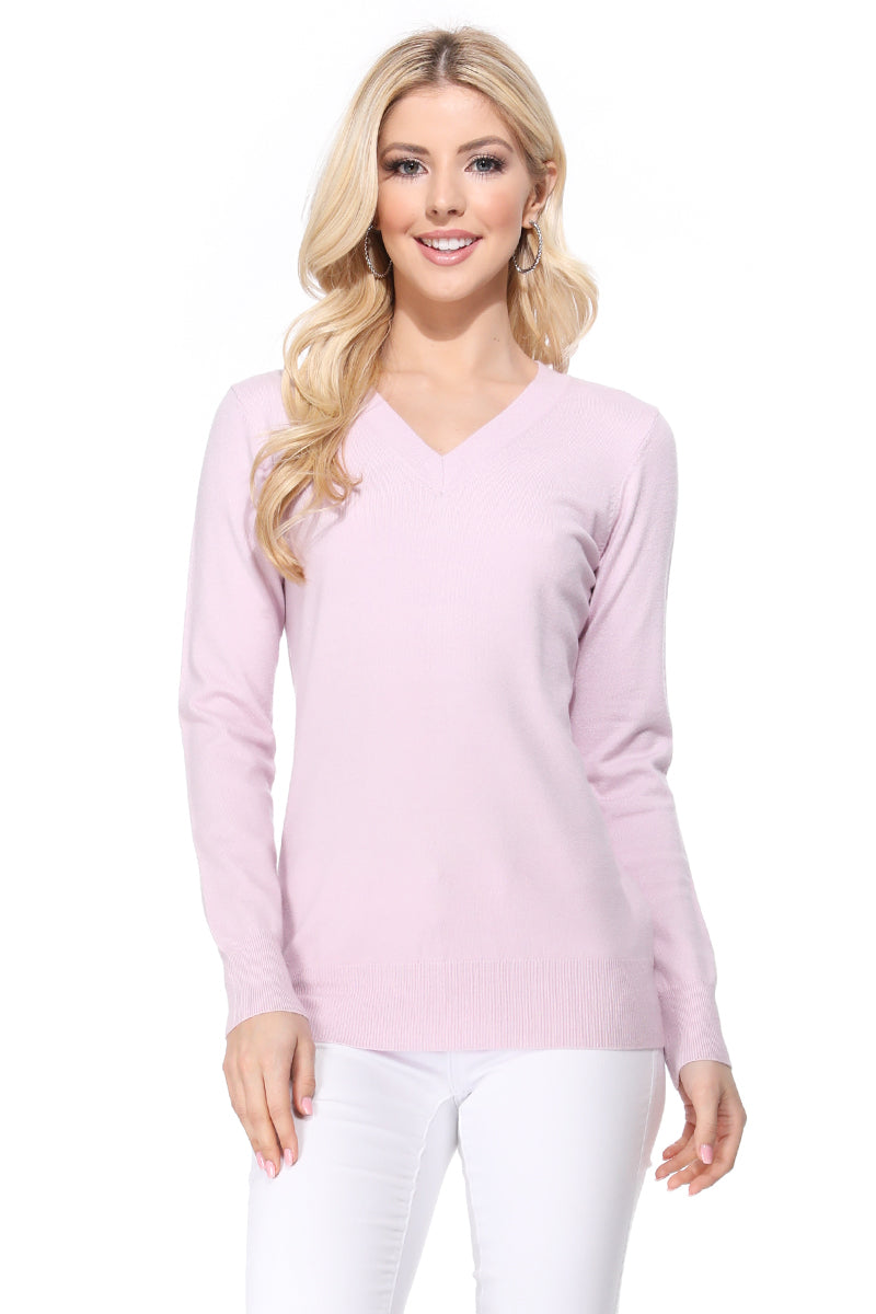 Long Sleeve V-Neck Soft Lightweight Knit Sweater Pullover MK5501 (S-XL)