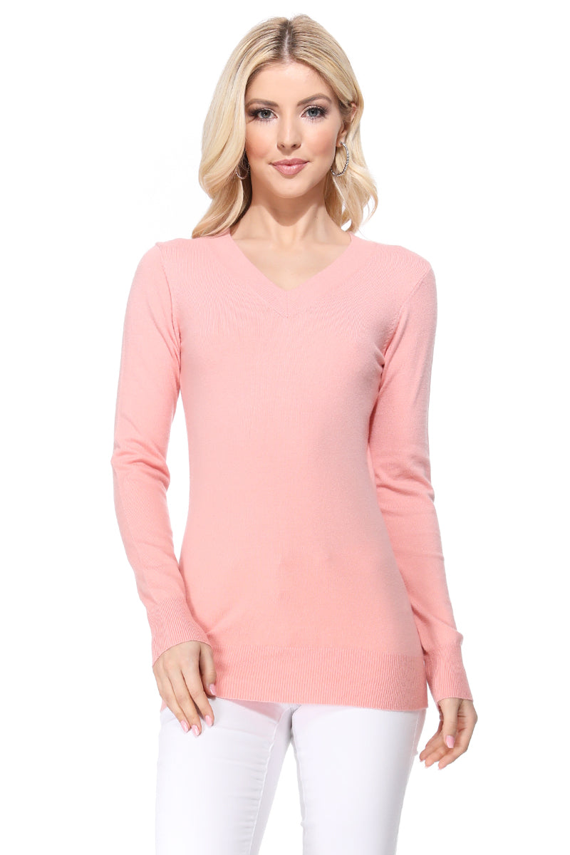 Long Sleeve V-Neck Soft Lightweight Knit Sweater Pullover MK5501 (S-XL)