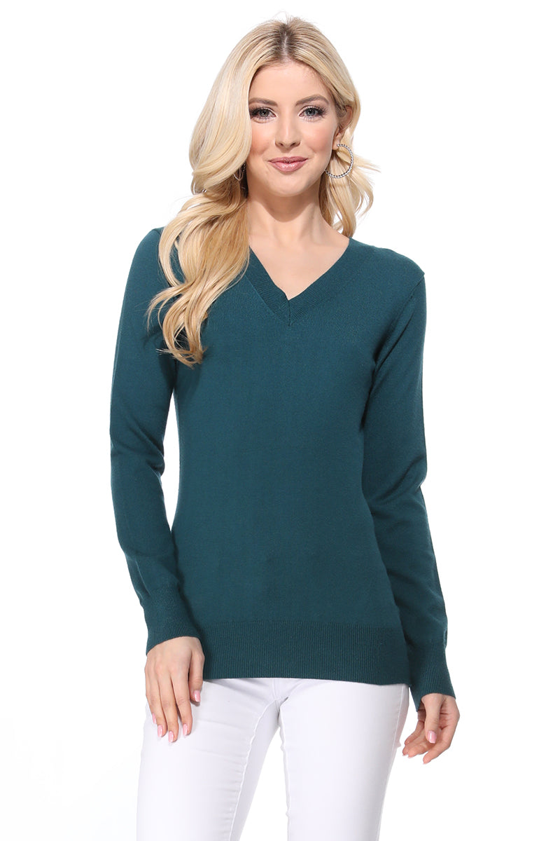 Long Sleeve V-Neck Soft Lightweight Knit Sweater Pullover MK5501 (S-XL)