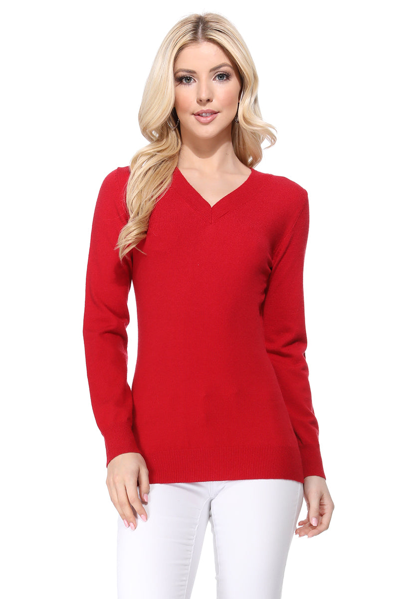 Long Sleeve V-Neck Soft Lightweight Knit Sweater Pullover MK5501 (S-XL)