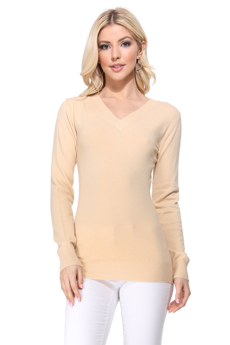 Long Sleeve V-Neck Soft Lightweight Knit Sweater Pullover MK5501 (S-XL)