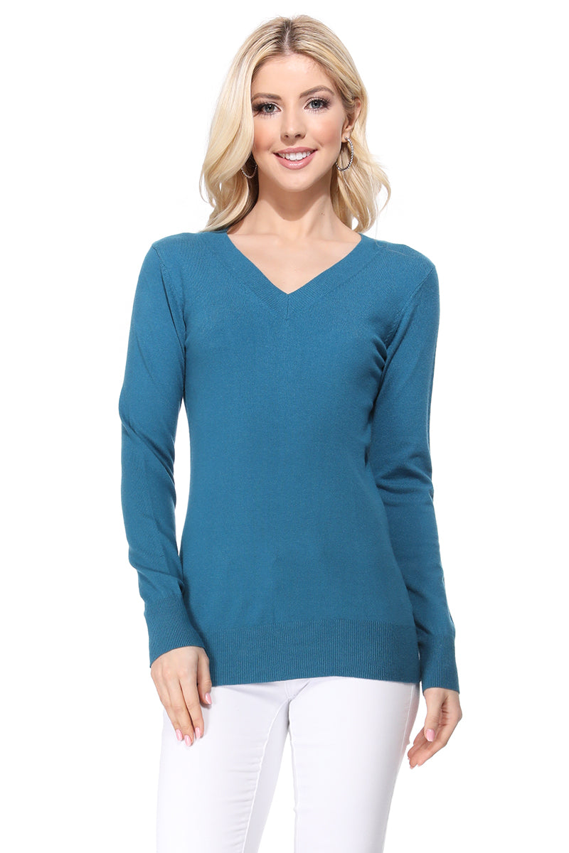 Long Sleeve V-Neck Soft Lightweight Knit Sweater Pullover MK5501 (S-XL)