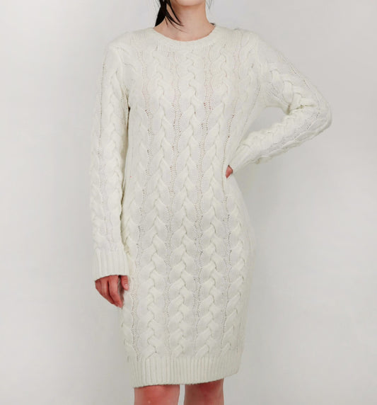 Loose Fit Knee Length Heavy Cable Knitted Dress MK6026 (S-L)