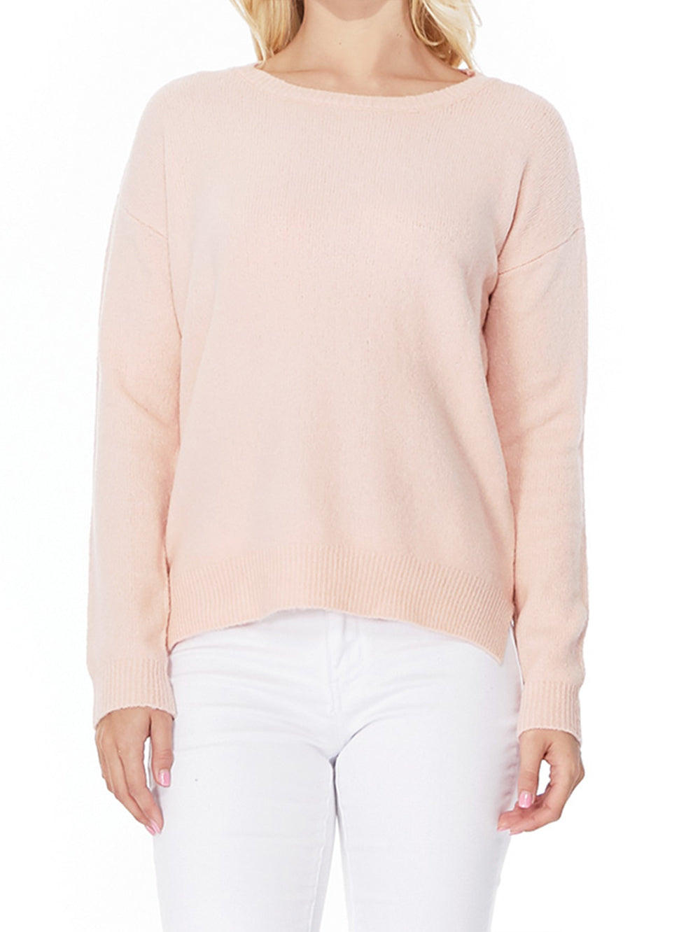 Crewneck Knit Pullover Sweater with Side Slit MK8015 (S-L)