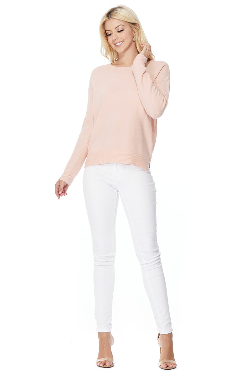 Crewneck Knit Pullover Sweater with Side Slit MK8015 (S-L)