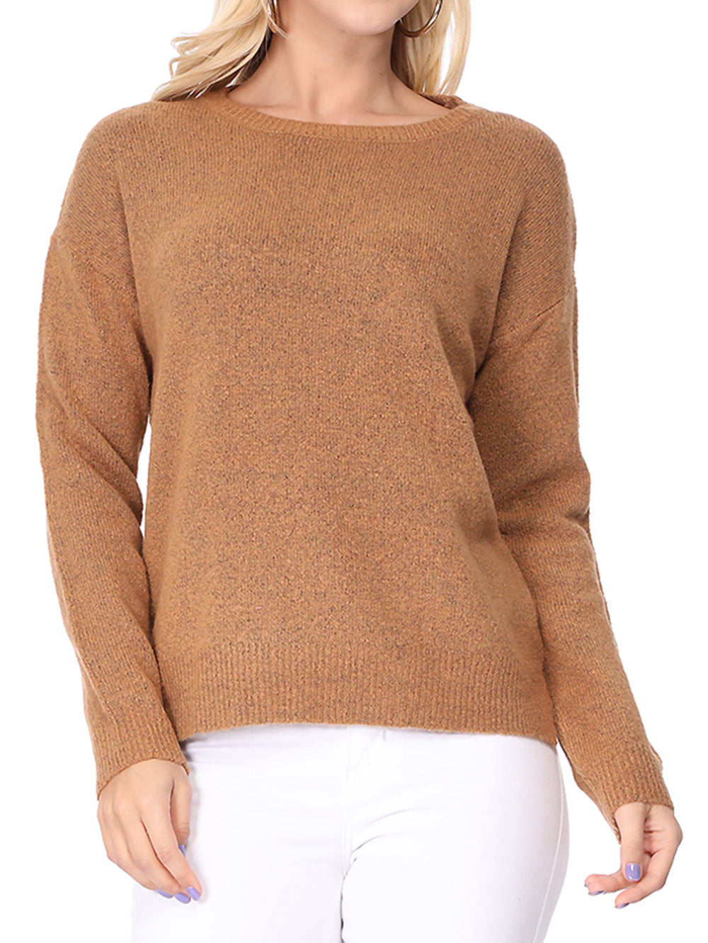 Crewneck Knit Pullover Sweater with Side Slit MK8015 (S-L)