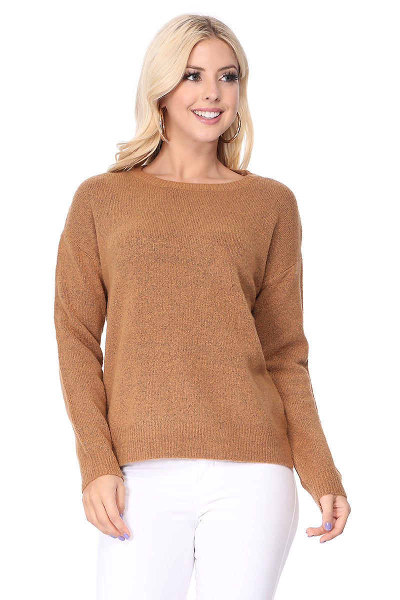 Crewneck Knit Pullover Sweater with Side Slit MK8015 (S-L)