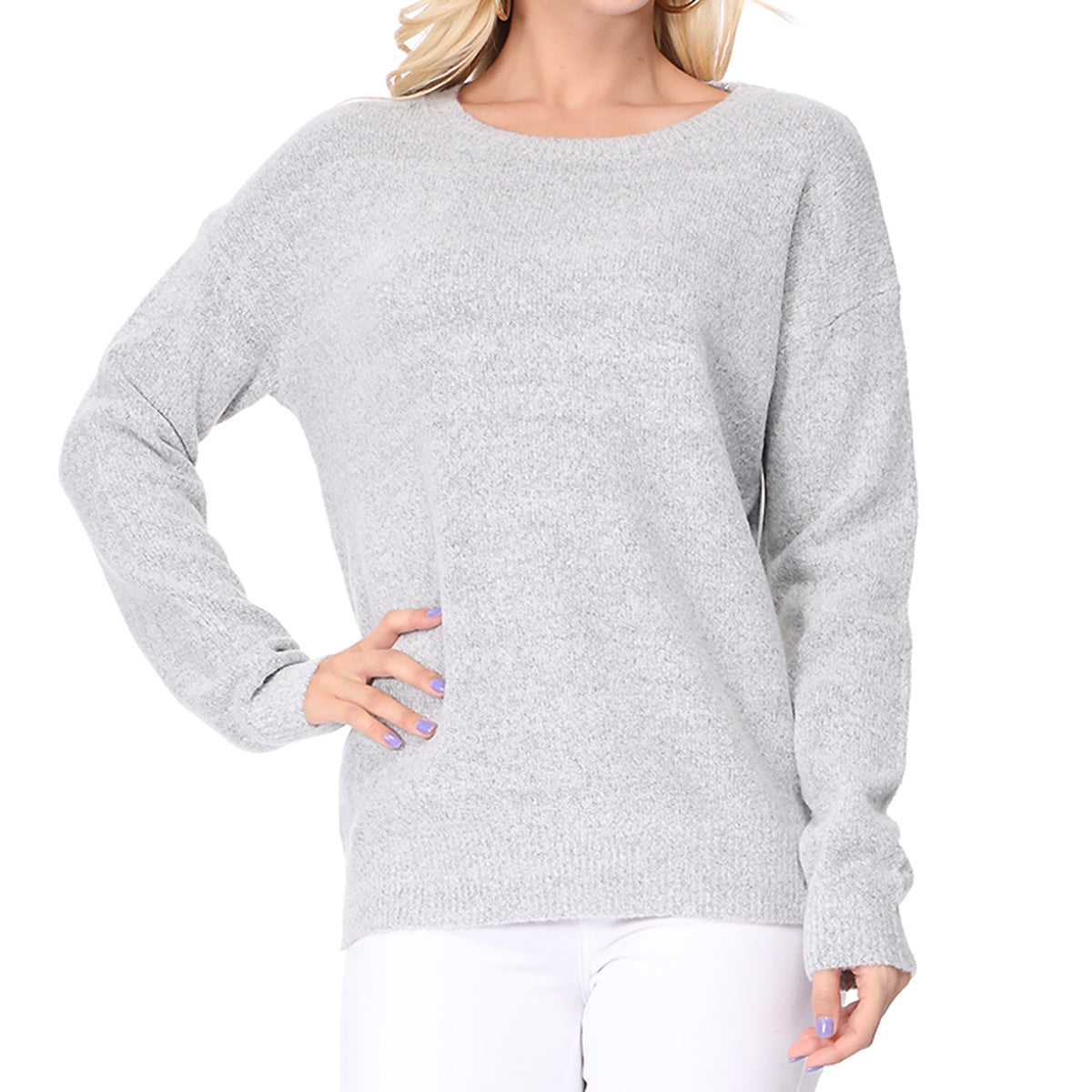 Crewneck Knit Pullover Sweater with Side Slit MK8015 (S-L)