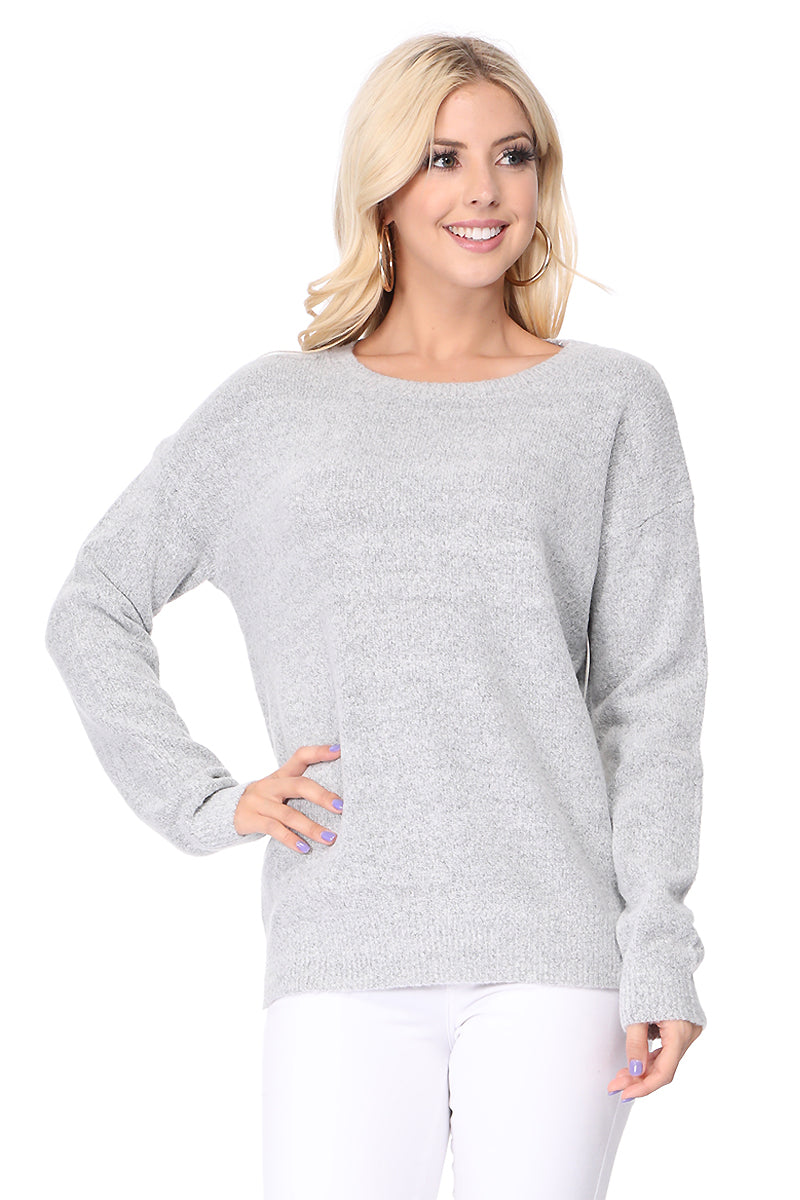 Crewneck Knit Pullover Sweater with Side Slit MK8015 (S-L)