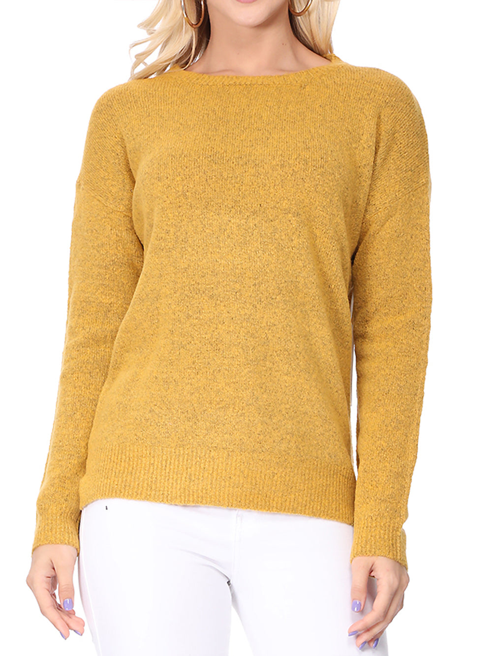 Crewneck Knit Pullover Sweater with Side Slit MK8015 (S-L)