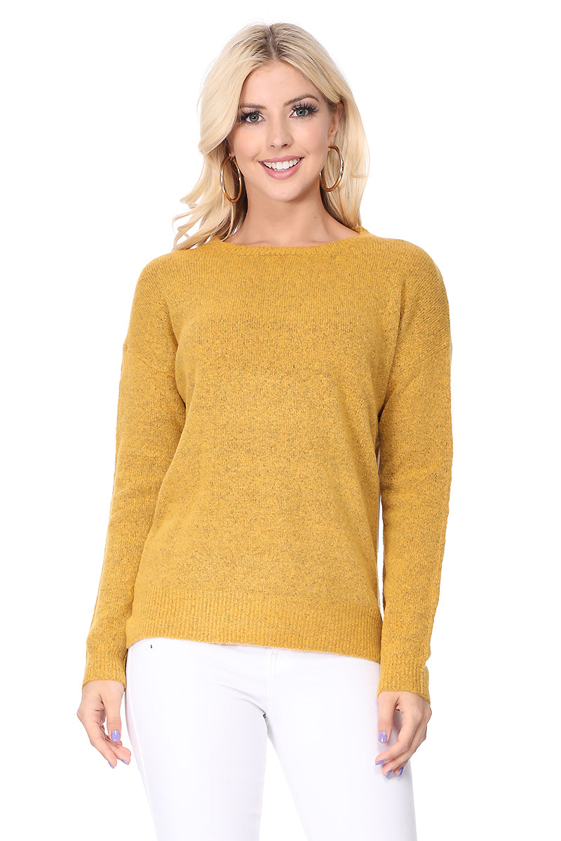 Crewneck Knit Pullover Sweater with Side Slit MK8015 (S-L)