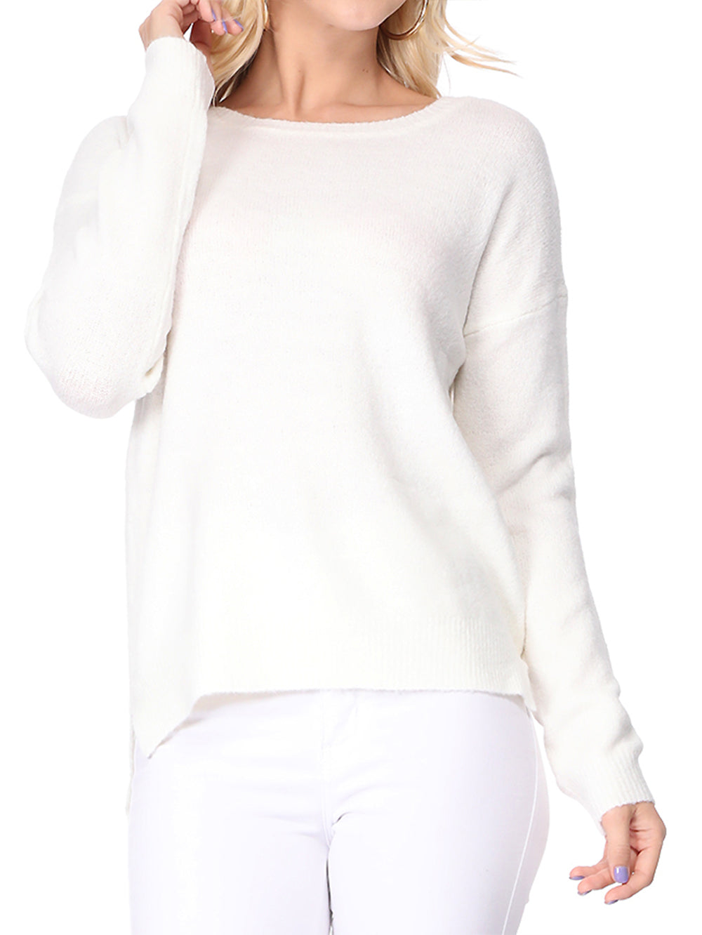 Crewneck Knit Pullover Sweater with Side Slit MK8015 (S-L)