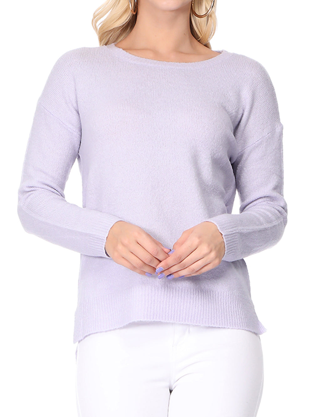 Crewneck Knit Pullover Sweater with Side Slit MK8015 (S-L)