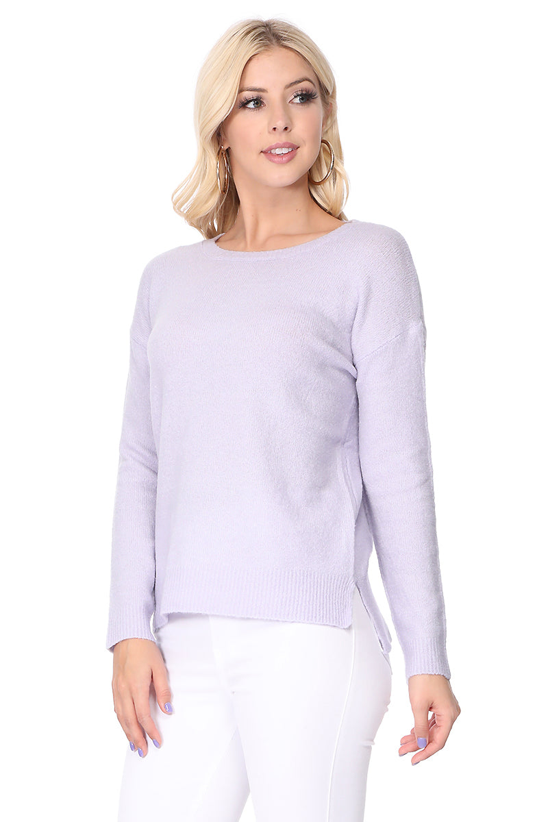 Crewneck Knit Pullover Sweater with Side Slit MK8015 (S-L)