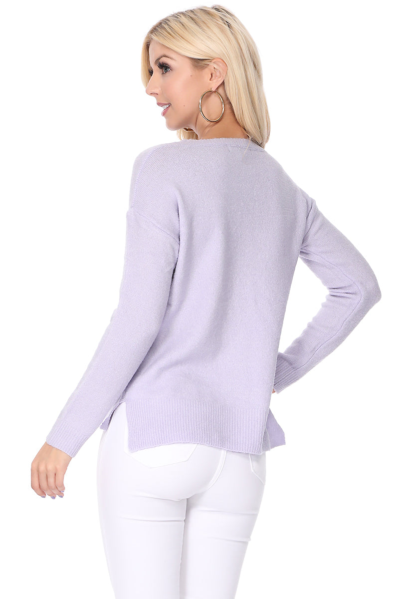 Crewneck Knit Pullover Sweater with Side Slit MK8015 (S-L)