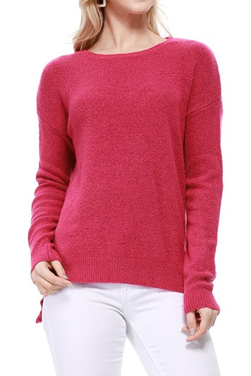 Crewneck Knit Pullover Sweater with Side Slit MK8015 (S-L)