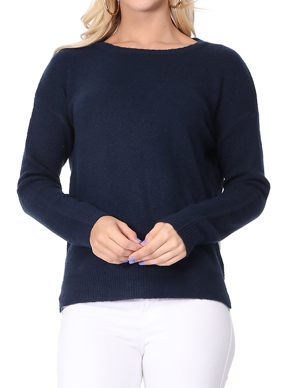 Crewneck Knit Pullover Sweater with Side Slit MK8015 (S-L)