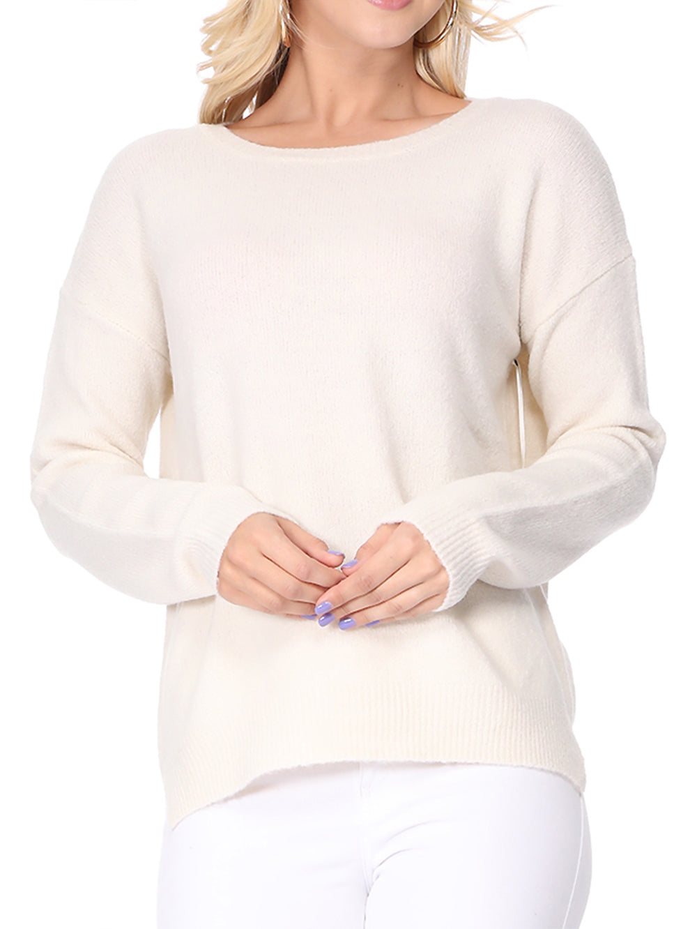 Crewneck Knit Pullover Sweater with Side Slit MK8015 (S-L)