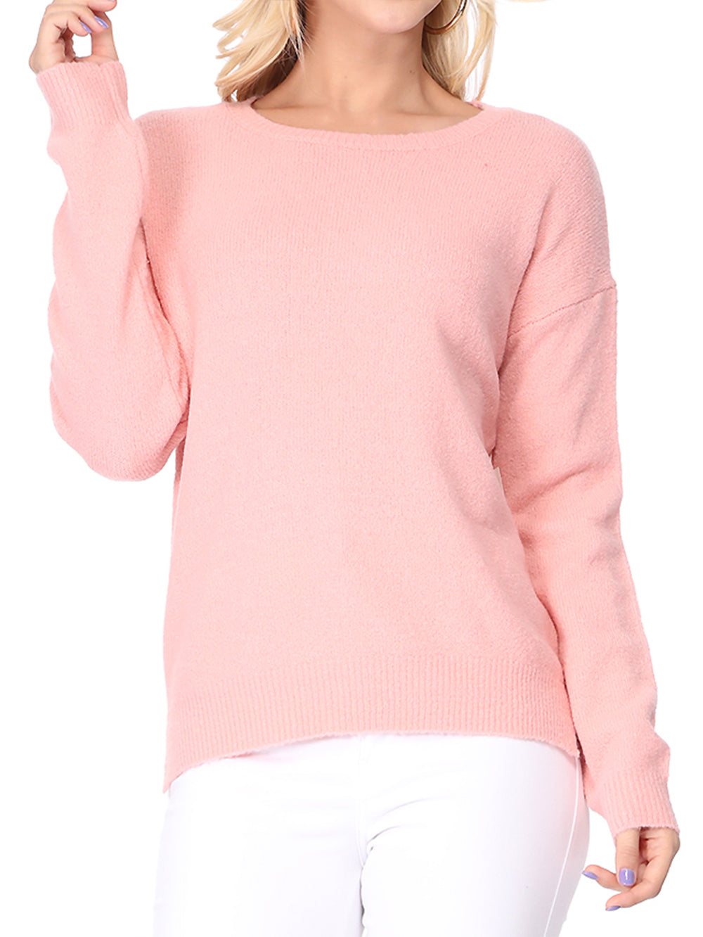 Crewneck Knit Pullover Sweater with Side Slit MK8015 (S-L)