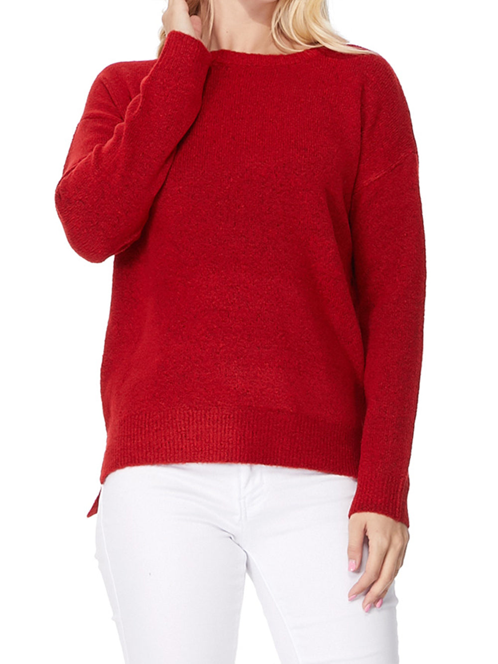 Crewneck Knit Pullover Sweater with Side Slit MK8015 (S-L)