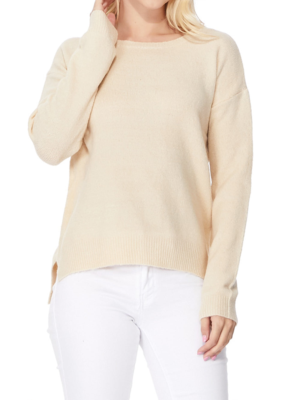 Crewneck Knit Pullover Sweater with Side Slit MK8015 (S-L)