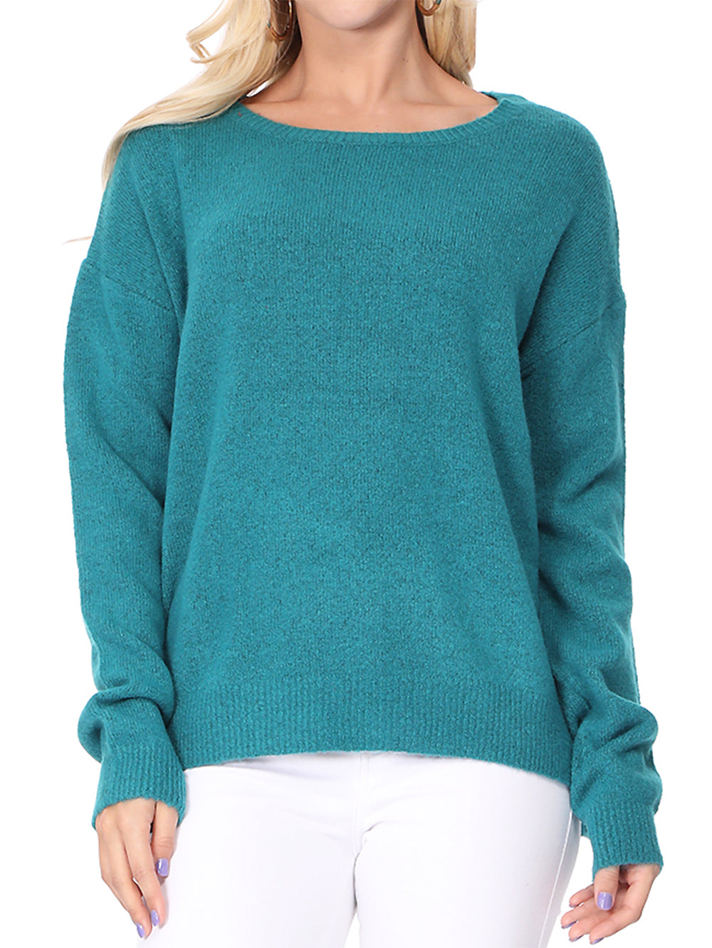 Crewneck Knit Pullover Sweater with Side Slit MK8015 (S-L)