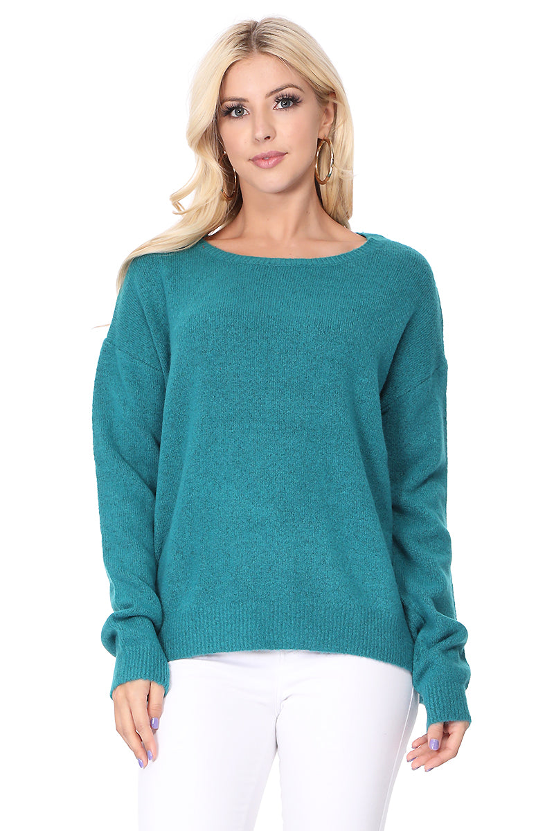 Crewneck Knit Pullover Sweater with Side Slit MK8015 (S-L)